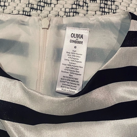 Christmas Holiday Short Sleeve Satin Black White Striped Olivia Dress w Red Bow - Picture 7 of 8